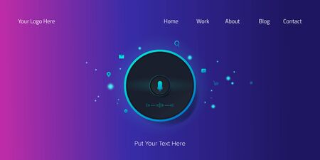 Digital smart speaking, voice assistant activated, digital home adviser, voice recognition, artificial intelligent technology, customer experience, web page banner concept.のイラスト素材