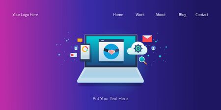 Business crm, customer management, digital technology, internet, communication, service concept. Web banner vector template.のイラスト素材