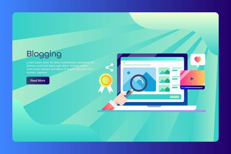 Blog, content research, writing, publication, blog post, social media, digital content, business strategy concept, web banner template.のイラスト素材