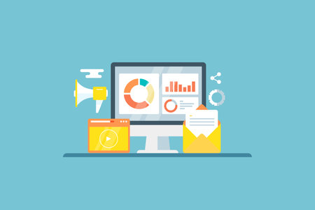 Website traffic report, digital marketing campaign performance  analysis, communication and technology.のイラスト素材