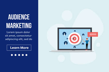 Businessman targeting online audience, digital marketing strategy. Flat design landing page template.のイラスト素材