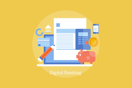 Digital banking, online financial solution for corporate company, small business, income, saving, investment concept. Flat design vector illustration of online payment transfer.のイラスト素材