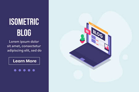 Isometric blogging, freelance journal content writing concept. 3d style, vector illustration and landing page.のイラスト素材