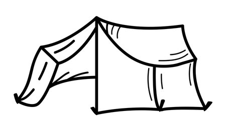 Tent isolated icon. Black doodle sticker of a camping tent. Summer hike.のイラスト素材