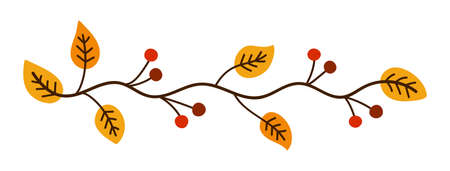 Hand drawn autumn decorative vector line with leaves and seasonal berries. Doodle ornate tree branchのイラスト素材