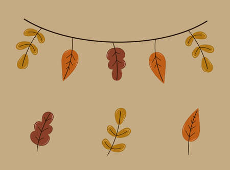 Set of doodle isolated autumn leaves. Collection of hand drawn fallen leaves. vector autumn cozy illustrationのイラスト素材