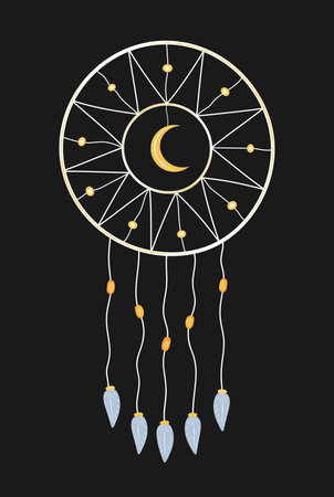 Doodle dream catcher isolated. Hand drawn dream catcher with moon. Vector magical esoteric illustrationのイラスト素材