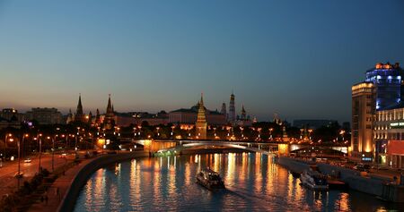 Russia, Moscow, the Kremlin, it is photographed at night.の写真素材