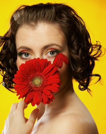 The girl with Gerberの写真素材