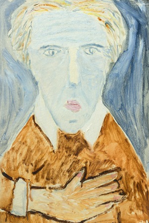 Beautiful Original Oil Painting  of portrait of a man in orange and gray colors On Canvasの写真素材