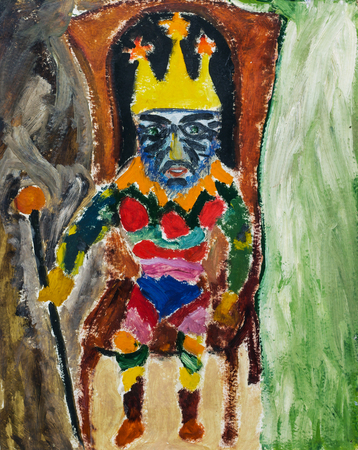 Beautiful Original Oil Painting of extraordinary king on his throne in bright colors   On Canvasの写真素材