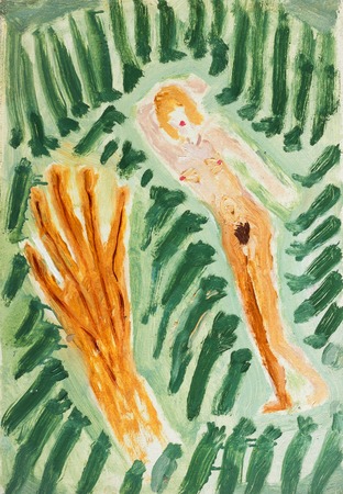 Abstract picture of a naked girl in Impressionism styleの写真素材