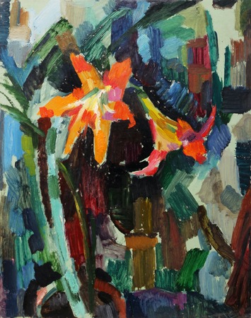 Oil painting. Still life with with beautiful flowers impressionismの写真素材