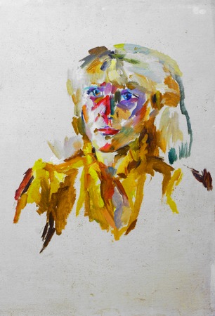 Beautiful Original Oil Painting with portrait of a women On Canvas in the style of Impressionismの写真素材