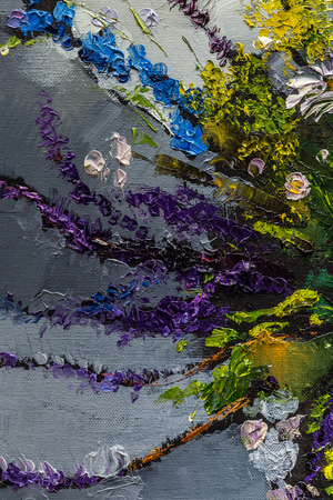 Oil painting still life with  flowers On  Canvas with  texture  in the grayscaleの写真素材