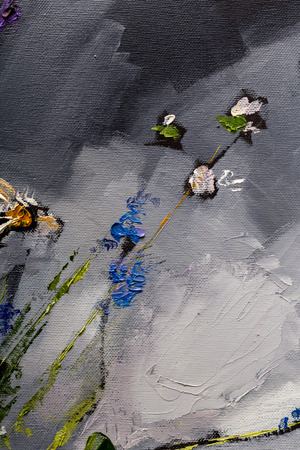 Oil painting still life with  flowers On  Canvas with  texture  in the grayscaleの写真素材