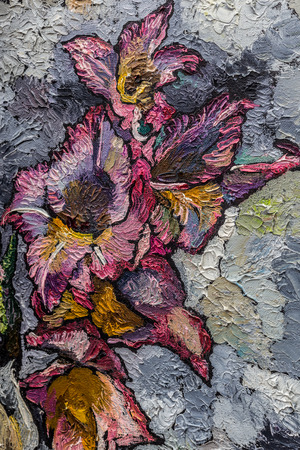 Oil painting still life with  irises flowers On  Canvas with  texture in in the grayscaleの写真素材