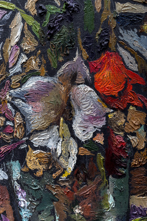 Oil painting still life with  irises flowers On  Canvas with  texture in in the grayscaleの写真素材