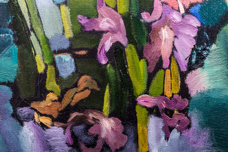 Oil painting still life with  irises flowers On  Canvas with  texture in in the grayscaleの写真素材