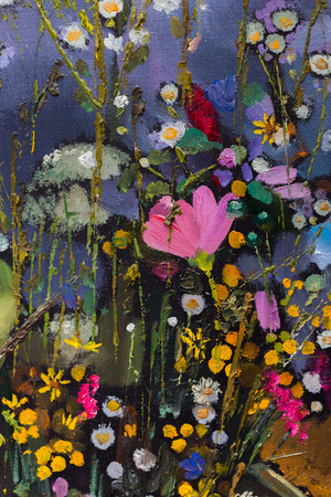 Oil painting still life with  flowers On  Canvas with  texture  in the grayscaleの写真素材