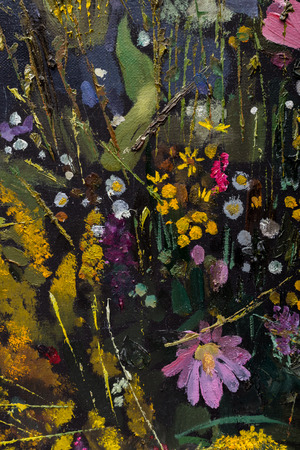 Oil painting still life with  flowers On  Canvas with  texture  in the grayscaleの写真素材