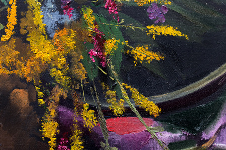 Oil painting still life with  flowers On  Canvas with  texture  in the grayscaleの写真素材