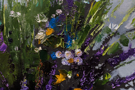 Oil painting still life with  flowers On  Canvas with  texture  in the grayscaleの写真素材