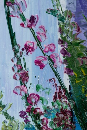 Oil painting still life with  flowers On  Canvas with  texture  in the grayscaleの写真素材