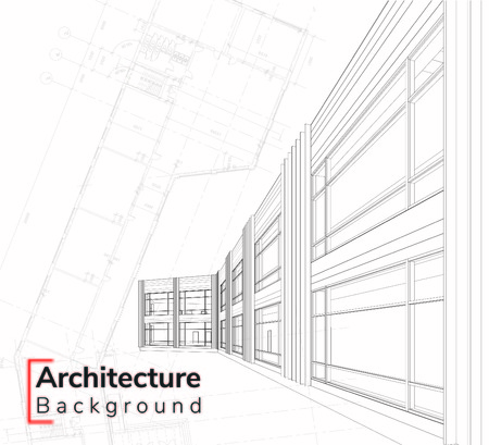 Wireframe of building, Architecture Background 3d illustration. Vector construction graphic idea.のイラスト素材