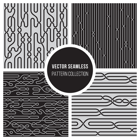 Four Vector Seamless Black and White Knot Braiding Lines Pattern Collectionのイラスト素材