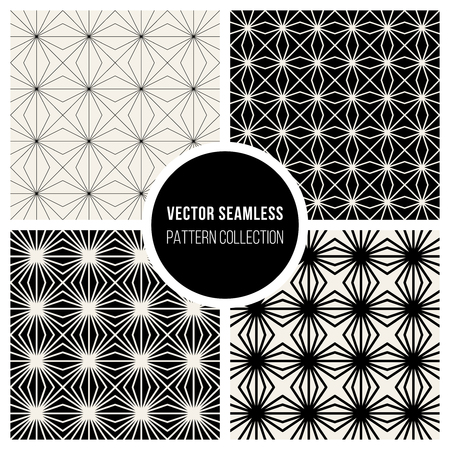 Set of Four Vector Seamless Black and White Square Lines Grid Geometric Pattern Collectionのイラスト素材