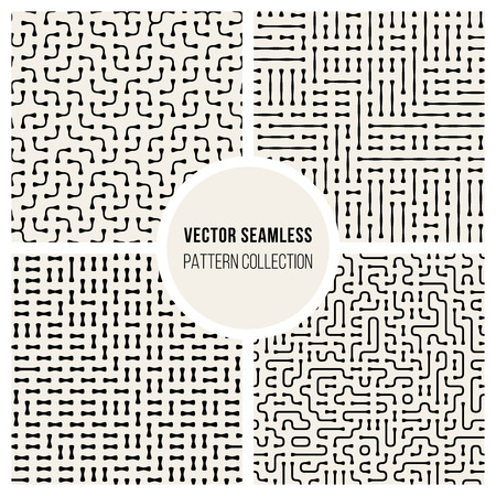 Set of Four Vector Seamless Black and White Irregular Geometric Lines Pattern Collectionのイラスト素材