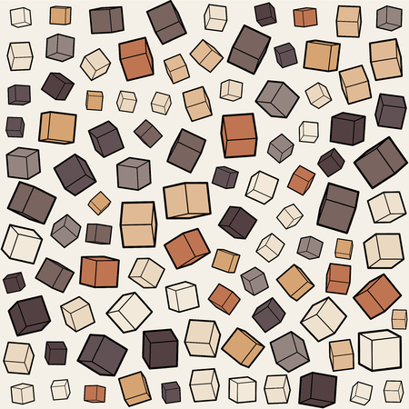 Vector Seamless Brown Box Cube Random Scale Jumble Pattern Backgroundのイラスト素材