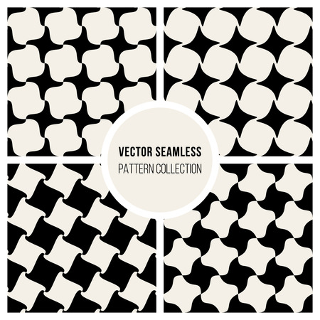 Set of Four Seamless Black & White Geometric Checker Patterns Backgroundのイラスト素材