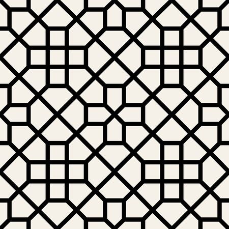 Seamless Black and White Geometric Cross Line Intersection Pavement Pattern Backgroundのイラスト素材