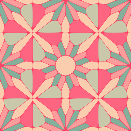 Vector Seamless Vintage Floral Geometric Pattern in Teal and Pink Abstract Backgroundのイラスト素材