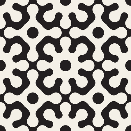 Vector Seamless Black And White Rounded Floral Pattern Abstract Backgroundのイラスト素材