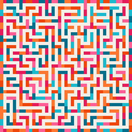 Vector Labyrinth Pink Orange Blue Maze Square on White Abstract  Backgroundのイラスト素材