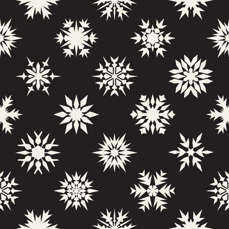 Vector Seamless Black and White Snow Flakes Ornaments Pattern Abstract Backgroundのイラスト素材