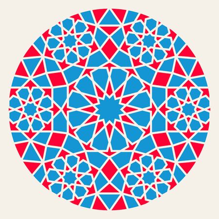 Vector Blue Red Islamic Ornamental Rosette Circle Design Element Abstract Backgroundのイラスト素材
