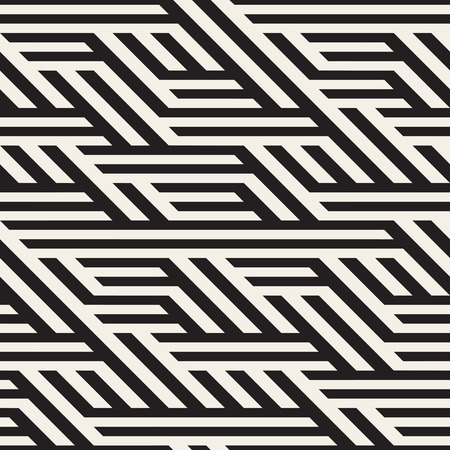 Seamless Black And White Horizontal Diagonal Lines Irregular Pattern. Abstract Geometric Background...