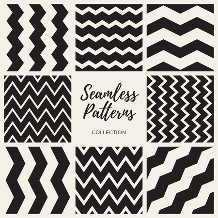 Vector Seamless Black And White Pattern Collection. Abstract Geometric Background Designのイラスト素材