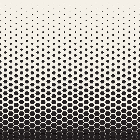Vector Seamless Black and White Transition Halftone Hexagonal Grid Pattern. Abstract Geometric...