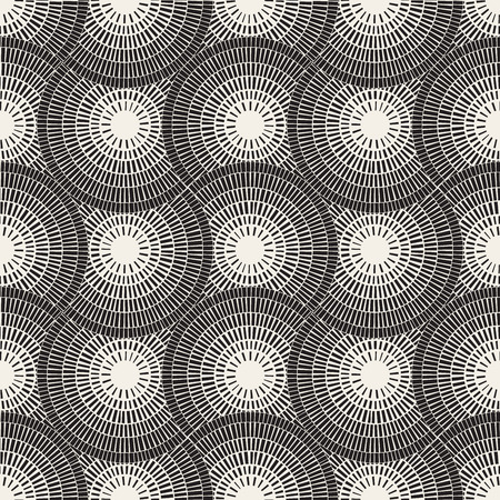 Vector Seamless Black and White Mosaic Radial Pavement Pattern. Abstract Geometric Background Designのイラスト素材