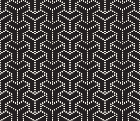 Vector Seamless Black and White Dotted Lines Grid Pattern. Abstract Geometric Background Designのイラスト素材