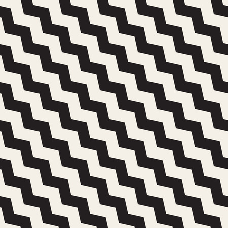 Vector Seamless Black And White ZigZag Diagonal Lines Geometric Pattern. Abstract Geometric Background Designのイラスト素材
