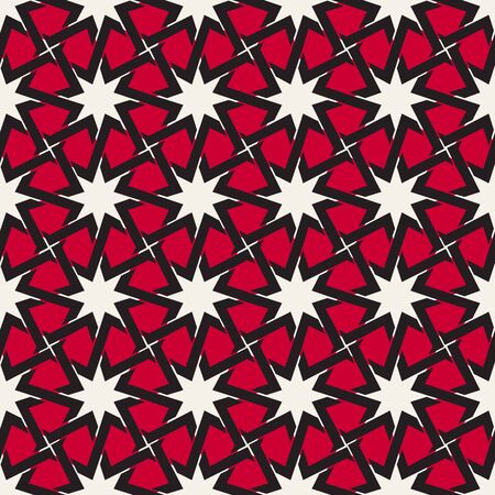 Vector Seamless  Black White Red Color Islamic Interlacing Line Star Geometric Pattern Abstract Backgroundのイラスト素材