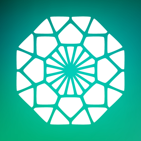 Vector Decorative White Kaleidoscope Mandala Ornament Illustration on Colorful Gradient Background. Abstract Decorative Design Elementのイラスト素材