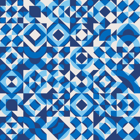 Vector Seamless Navy Blue Color Overlay Irregular Geometric Blocks Square Quilt Pattern Abstract Backgroundのイラスト素材