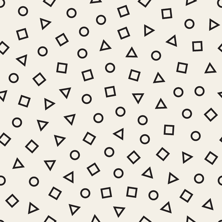 Scattered Geometric Line Shapes. Abstract Background Design. Vector Seamless Black and White Pattern.のイラスト素材